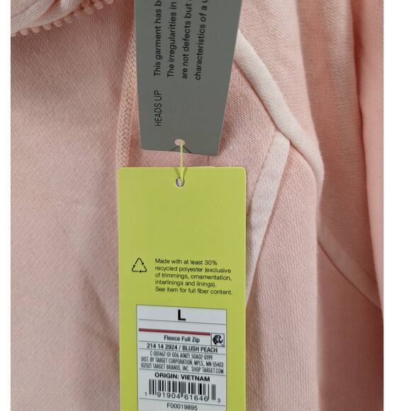 All in Motion Full Zip Hooded Sweatshirt Fleece Large Blush Pink Hoodie Jacket - Picture 3 of 8